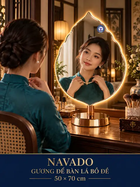 Bodhi Leaf Tabletop LED Mirror, 50 × 70 cm — NAVADO mirror