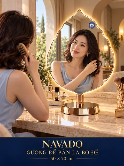 Bodhi Leaf Tabletop LED Mirror, 50 × 70 cm — NAVADO mirror