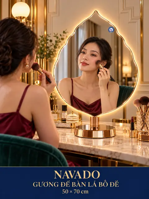 Bodhi Leaf Tabletop LED Mirror, 50 × 70 cm — NAVADO mirror
