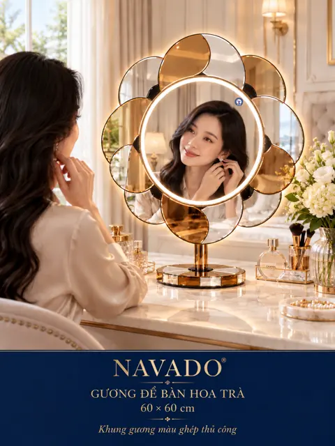 Camellia Tabletop LED Mirror, 60 × 60 cm — NAVADO mirror