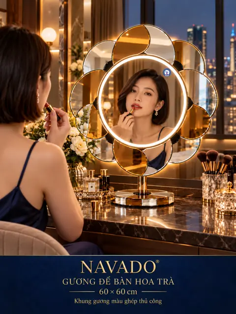 Camellia Tabletop LED Mirror, 60 × 60 cm — NAVADO mirror