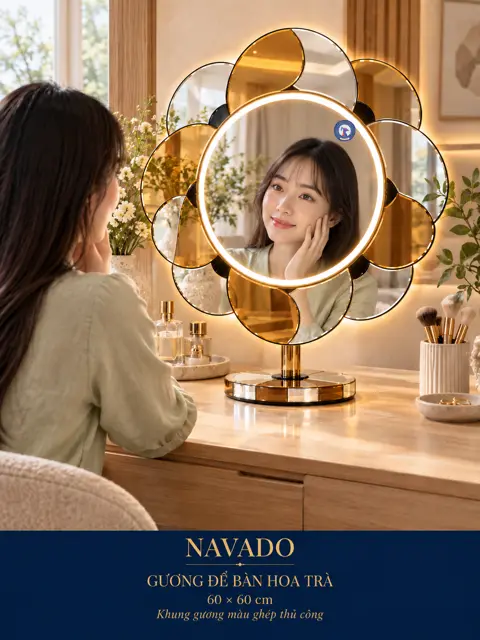 Camellia Tabletop LED Mirror, 60 × 60 cm — NAVADO mirror