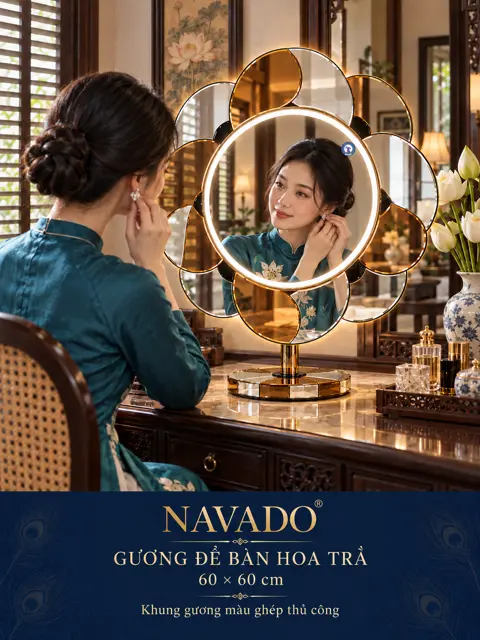 Camellia Tabletop LED Mirror, 60 × 60 cm — NAVADO mirror