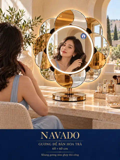 Camellia Tabletop LED Mirror, 60 × 60 cm — NAVADO mirror