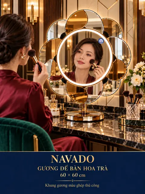 Camellia Tabletop LED Mirror, 60 × 60 cm — NAVADO mirror