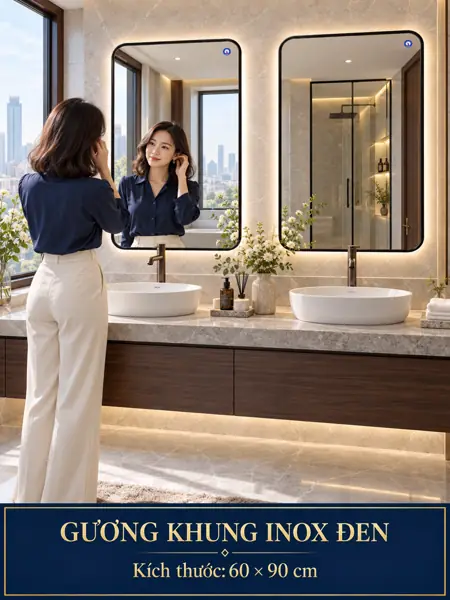 Black Stainless Steel Framed Mirror, 60 × 90 cm — NAVADO mirror