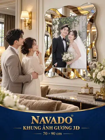 Mirrored Photo Frame 3D Golden Waves