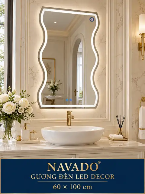 Wave-Shaped LED Mirror, 60 × 100 cm — NAVADO mirror