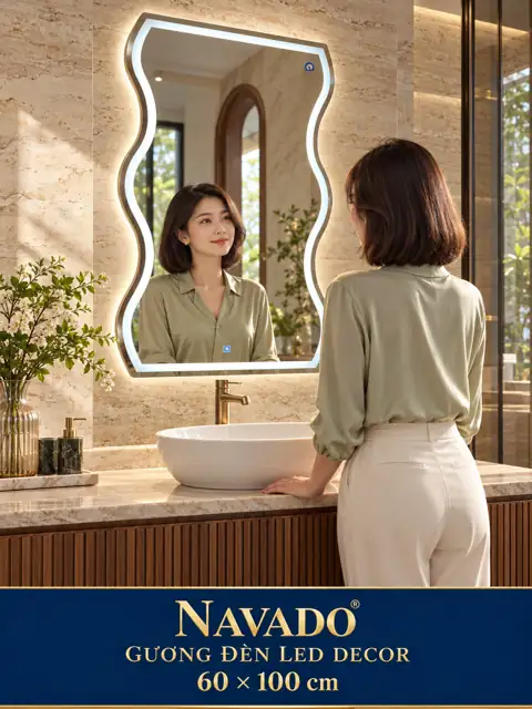 Wave-Shaped LED Mirror, 60 × 100 cm — NAVADO mirror