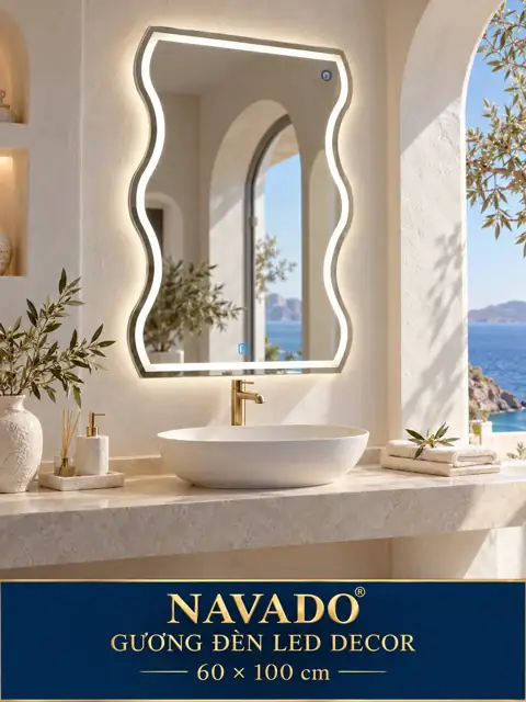 Wave-Shaped LED Mirror, 60 × 100 cm — NAVADO mirror