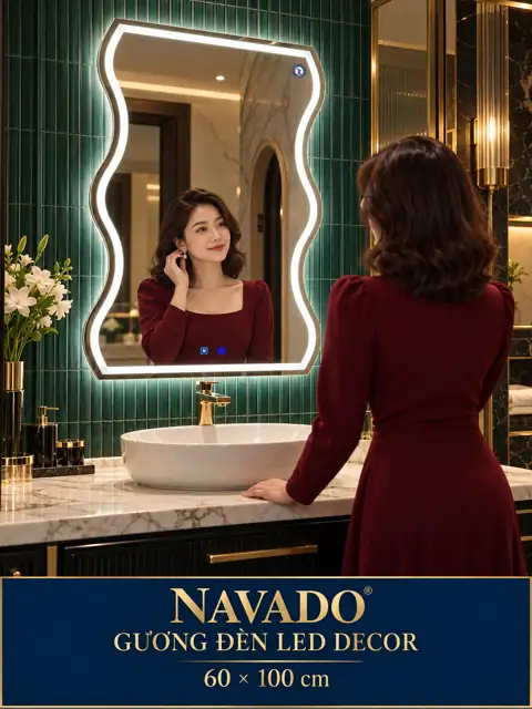 Wave-Shaped LED Mirror, 60 × 100 cm — NAVADO mirror