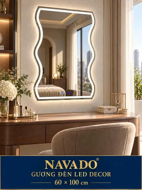 Wave-Shaped LED Mirror, 60 × 100 cm — NAVADO mirror