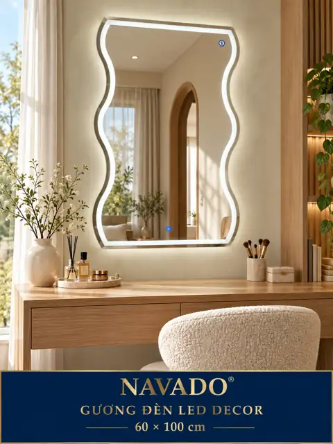 Wave-Shaped LED Mirror, 60 × 100 cm — NAVADO mirror