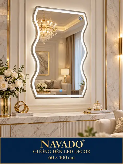 Wave-Shaped LED Mirror, 60 × 100 cm — NAVADO mirror