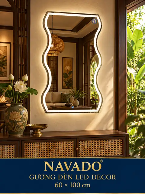 Wave-Shaped LED Mirror, 60 × 100 cm — NAVADO mirror