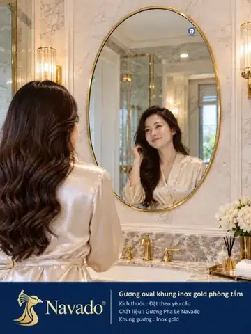 Oval Gold Stainless Steel Framed Bathroom Mirror