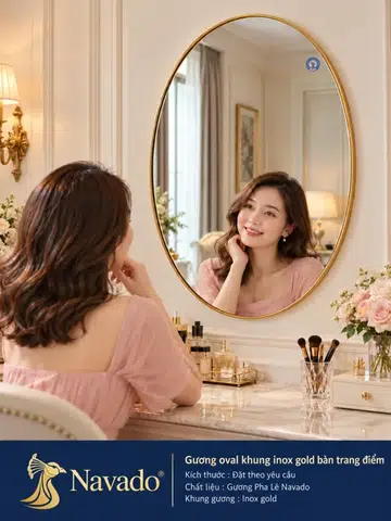 Oval Gold Stainless Steel Framed Vanity Mirror