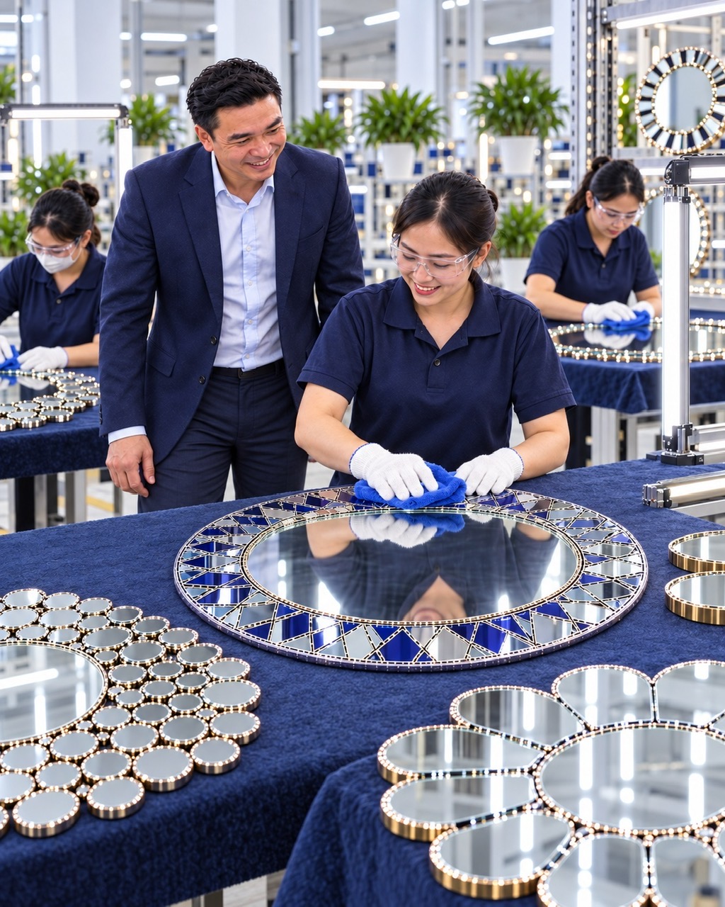 NAVADO craftsperson polishing a handcrafted mosaic mirror