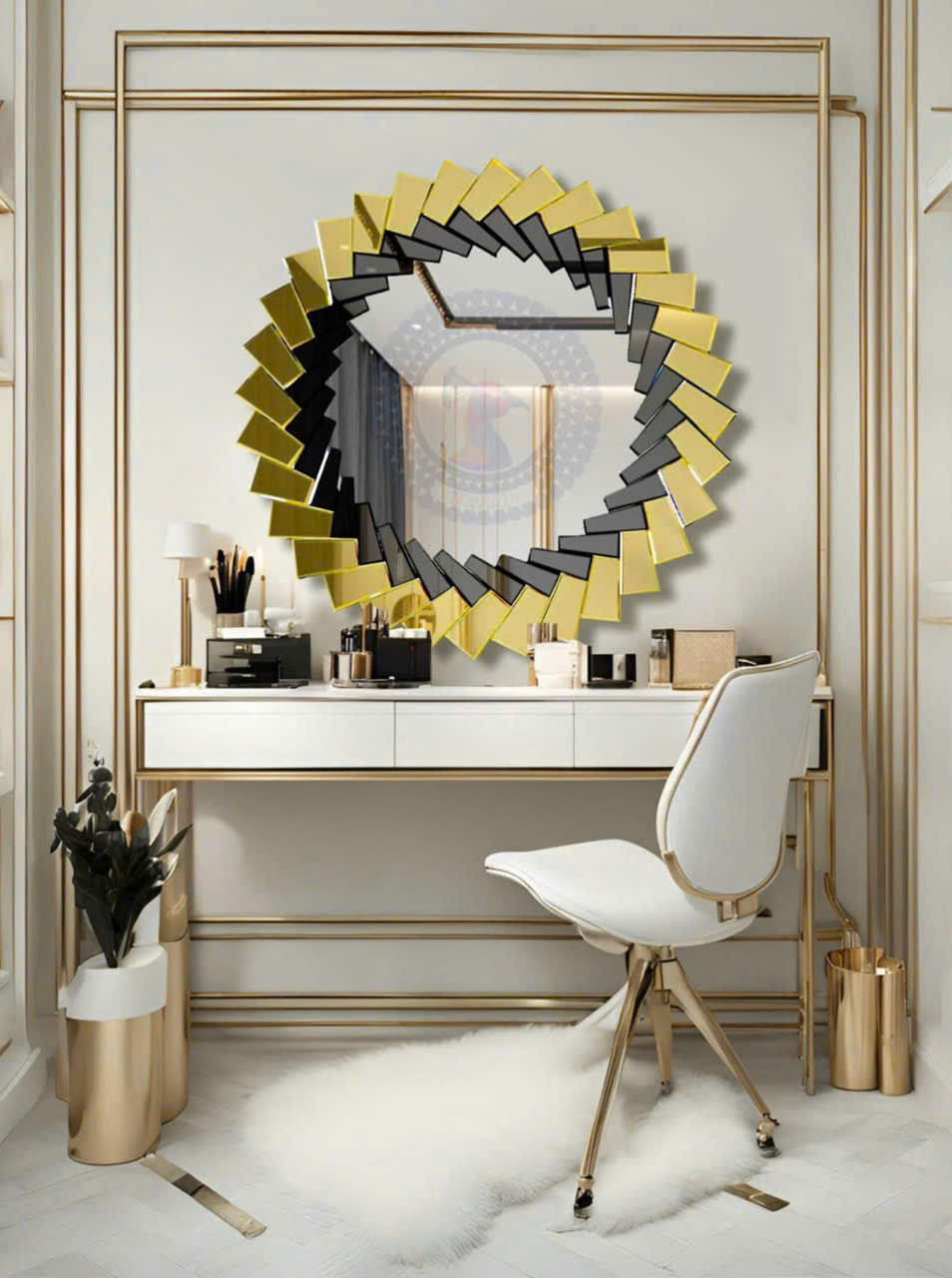 Luxury Gold-Framed Round Vanity Mirror - Mable NAV 2002-NT